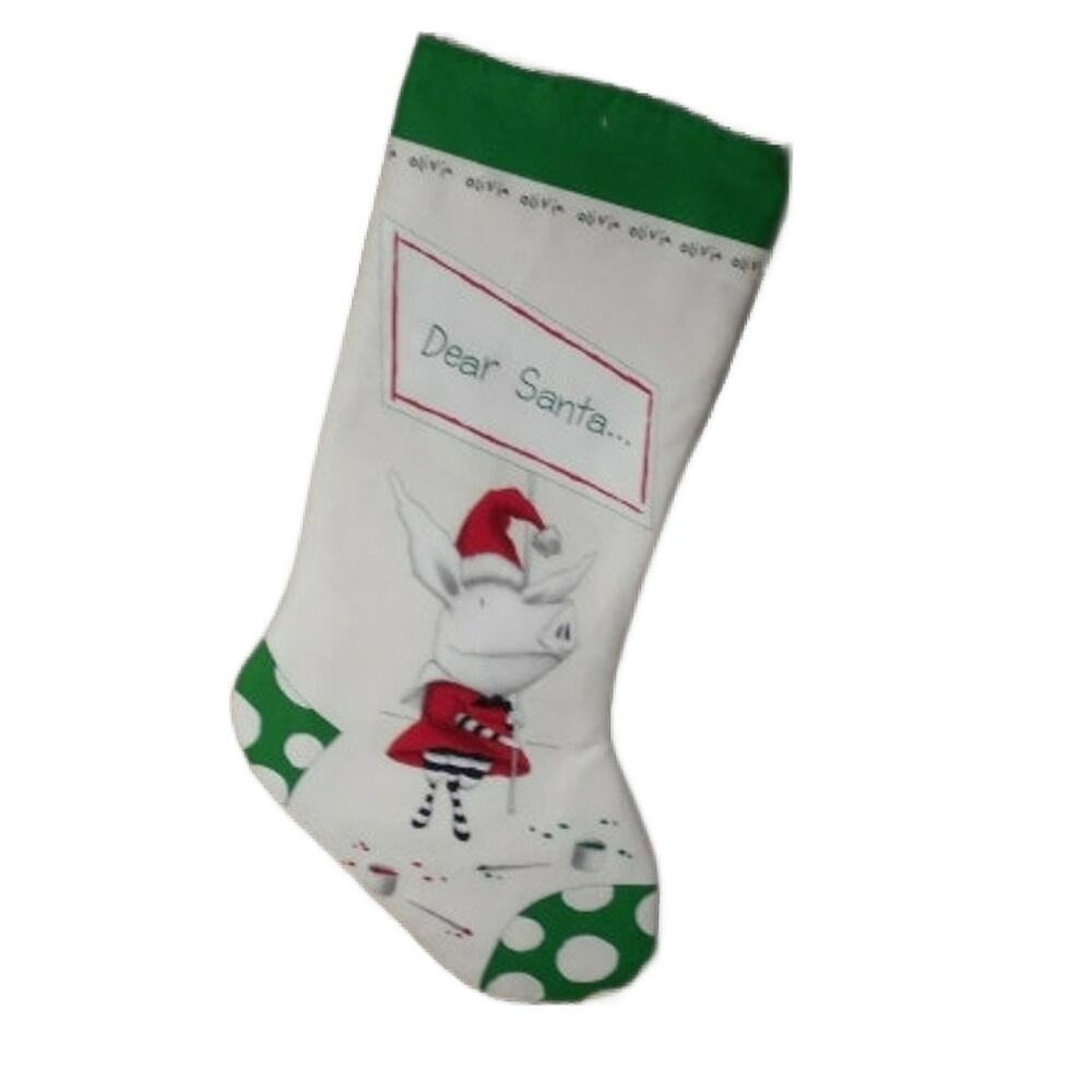 Handmade Christmas Stocking Olivia the Pig Dear Santa Green 14"